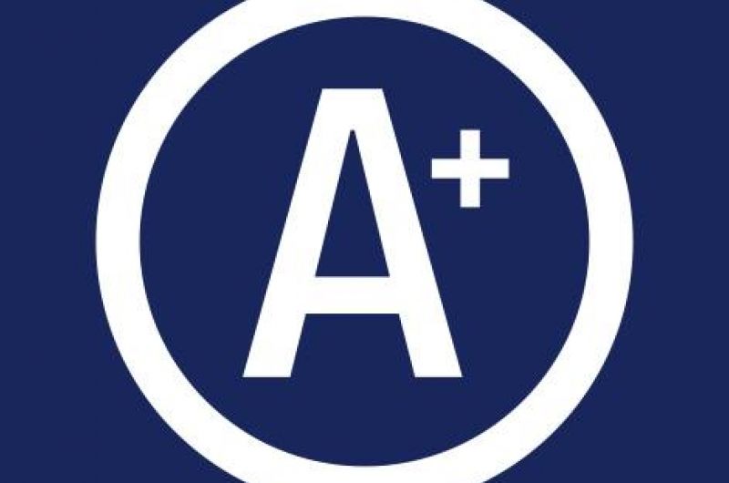 A+ Academy logo, white A+ and circle on a dark blue background.